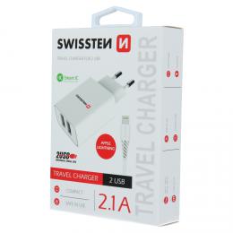 Sov adaptr Swissten SMART IC 2x USB 2,1A POWER + datov kabel USB / Lightning 1,2 M bl