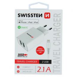 Sov adaptr Swissten Smart IC 2x USB 2,1A Power + kabel USB/Lightning MFi 1,2 m bl