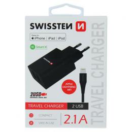 Sov adaptr Swissten Smart IC 2x USB 2,1A Power + kabel USB/Lightning MFi 1,2 m ern