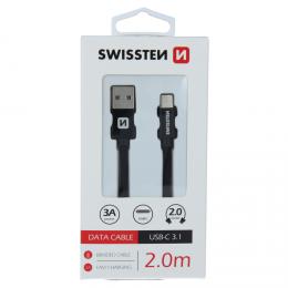 Datov kabel Swissten textile USB / USB-C 2,0 m ern, 71521301