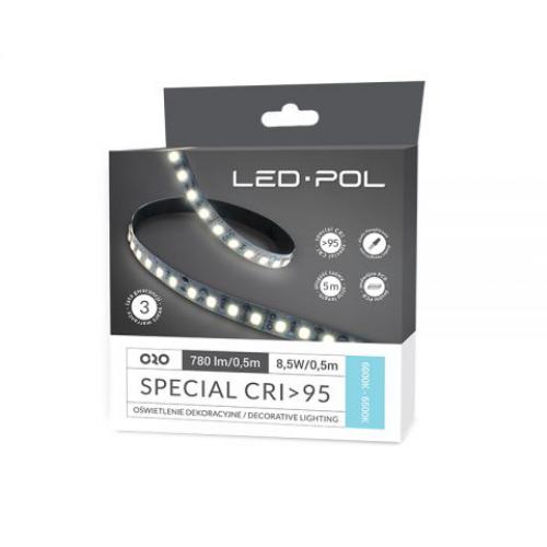 LED páska LED-POL ORO-STRIP-600L-2835-NWD-HIGH-CRI-DW, DC 12V, 8mm, 4000-4500K, 780lm/0,5m, 8,5W/0,5m, CRI-95, ORO09076