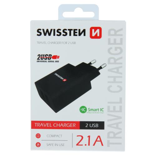 Sov adaptr Swissten SMART IC 2x USB 2,1A Power ern, 22033000