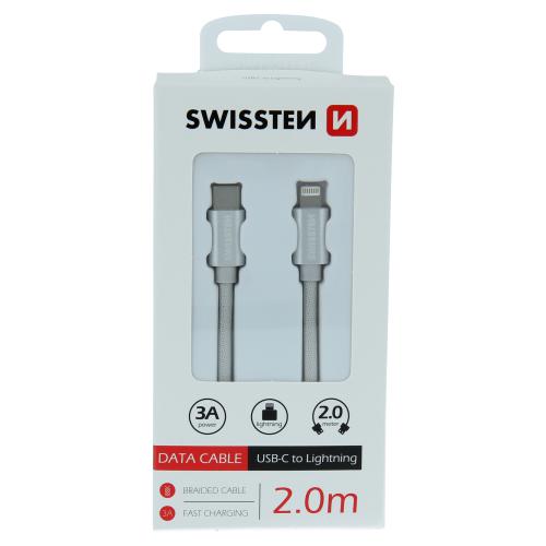 Nabíjecí datový kabel Swissten textile USB-C / Lightning 2,0m støíbrný, 71529202