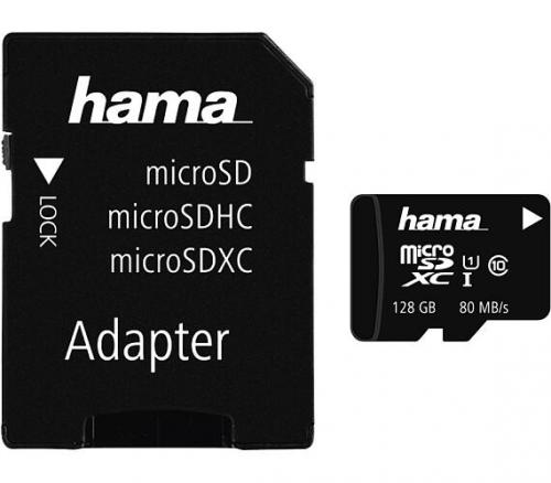 Pamì�ová karta Hama microSDXC 128 GB Class 10 UHS-I 80 MB/s + Adapter/Mobile, 124158