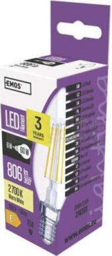 LED žárovka Filament Candle 6W, E14, 2700K, 806lm, Emos Z74203