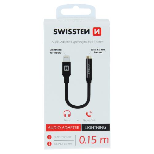 Audio adaptr SWISSTEN textile Lightning /JACK (samice) 0,15 M, ern, 73501211