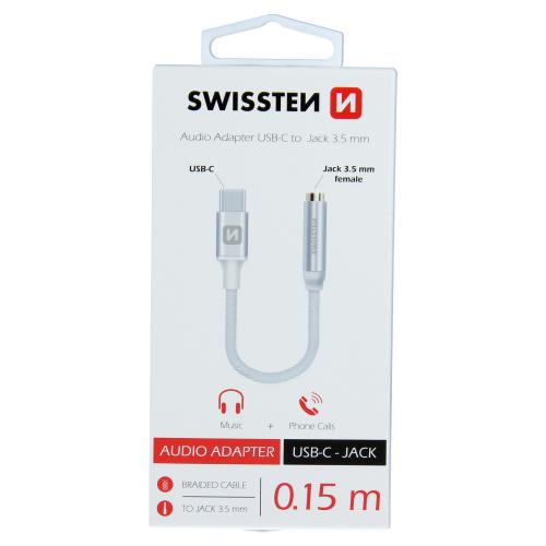 Audio adaptér Swissten textile USB-C/JACK (samice) 0,15 M, støíbrný, 73501302