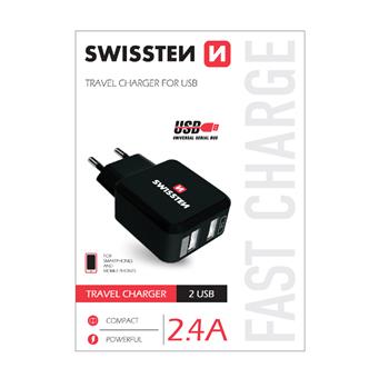S�ov� adapt�r Swissten 2x USB 2,4A power �ern�, 22013200 - zv�t�it obr�zek