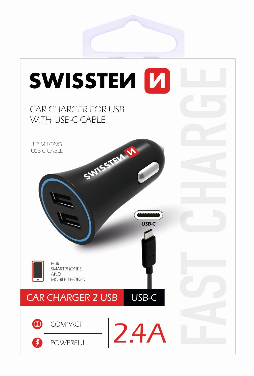 Auto nabíjeèka CL adaptér Swissten 2,4A Power 2x USB + kabel USB-C, 20110908 - zvìtšit obrázek
