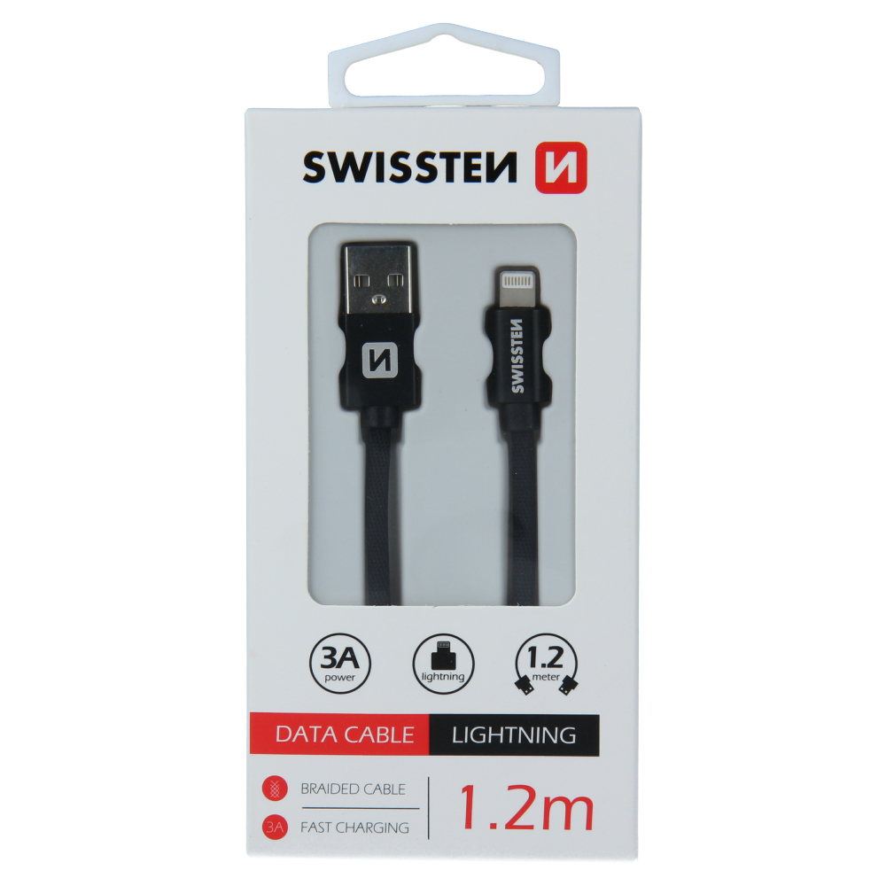 Datový kabel Swissten textile USB / Lightning 1,2 M  èerný, 71523201 - zvìtšit obrázek