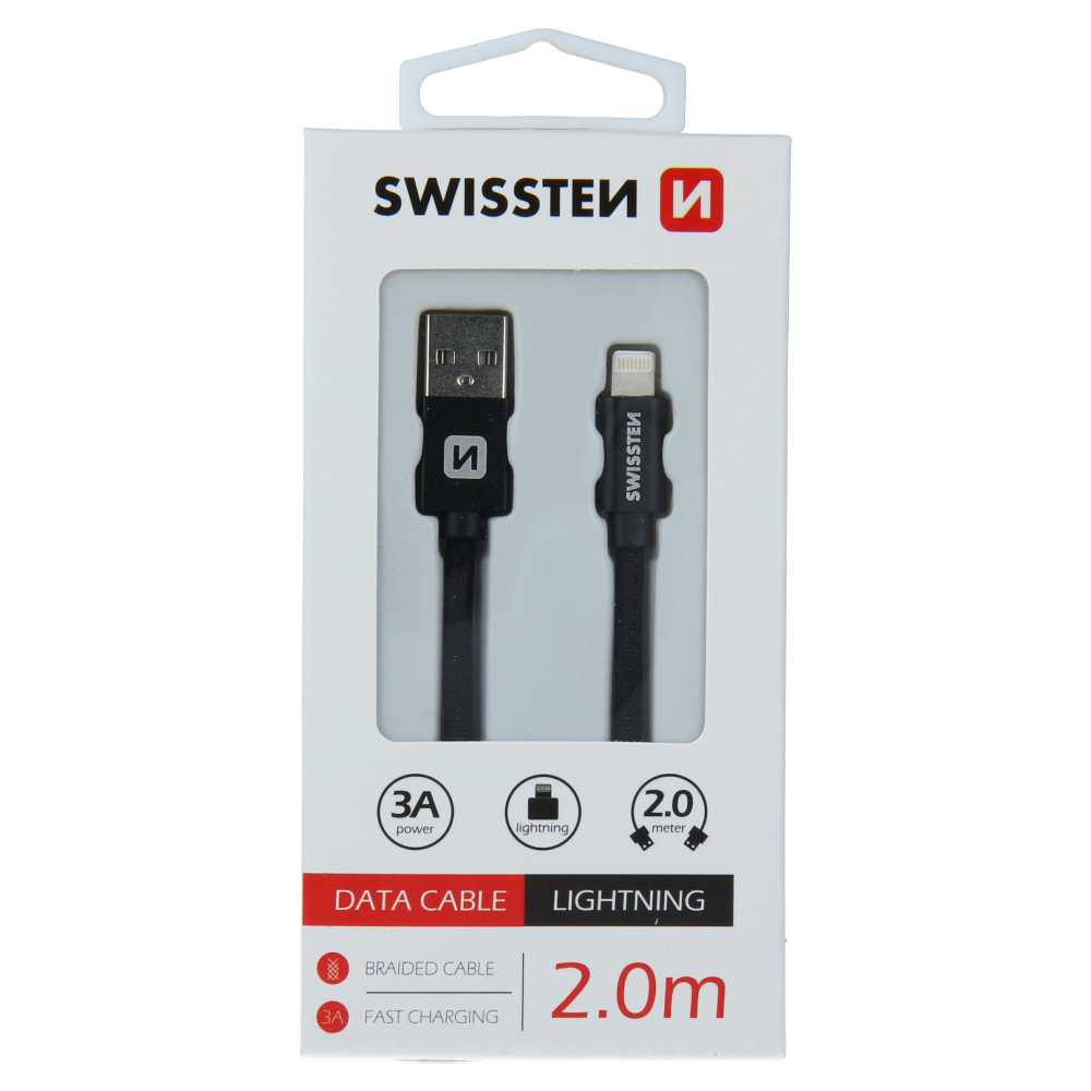 Datový kabel Swissten textile USB / Lightning 2,0 M èerný, 71523301 - zvìtšit obrázek