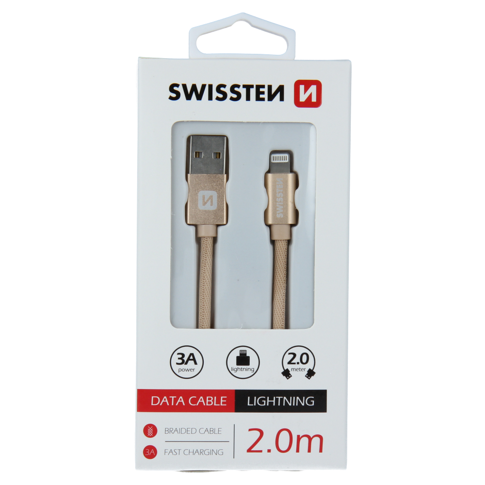 Datový kabel Swissten textile USB / Lightning 2,0 M zlatý, 71523304 - zvìtšit obrázek