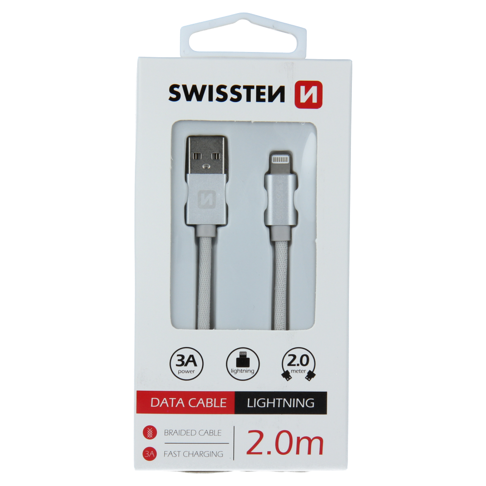 Datový kabel Swissten textile USB / Lightning 2,0 M støíbrný, 71523303 - zvìtšit obrázek