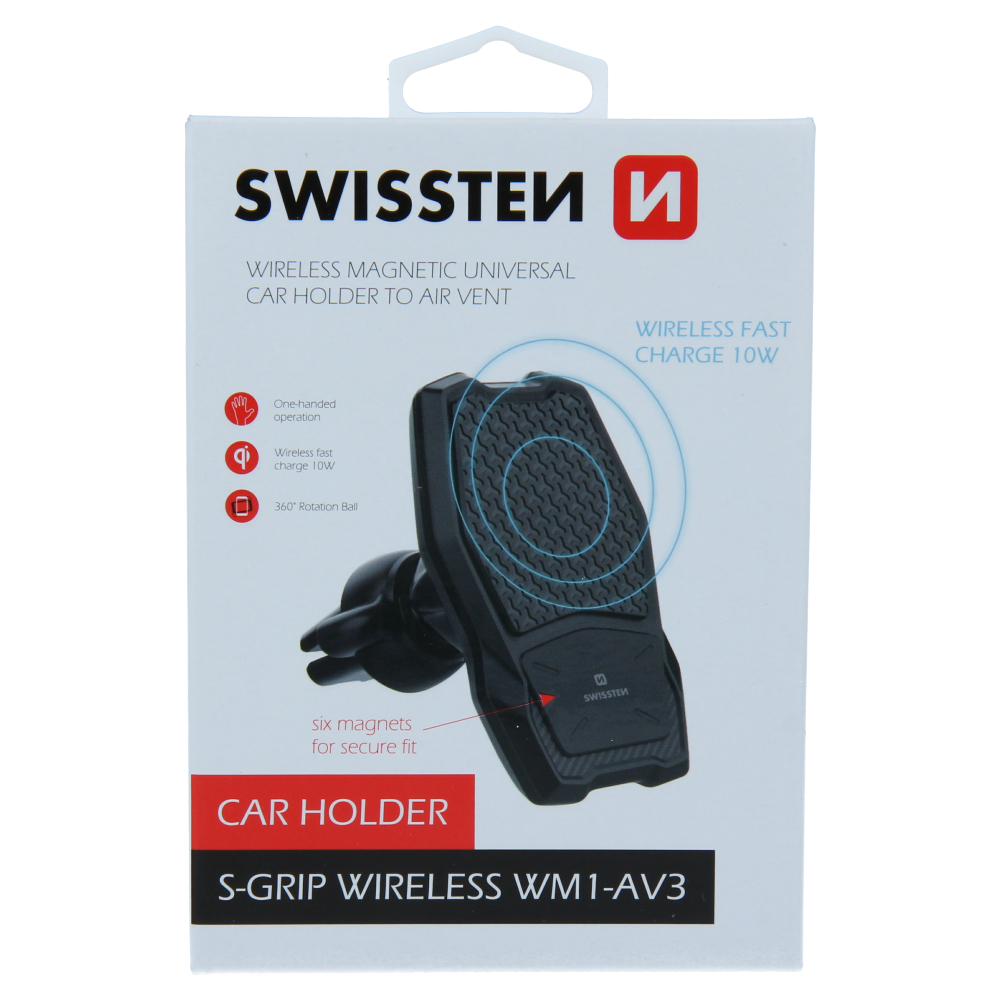 Magnetický držák do ventilace auta Swissten s bezdrátovým nabíjením WM1-AV3, 65010603 - zvìtšit obrázek