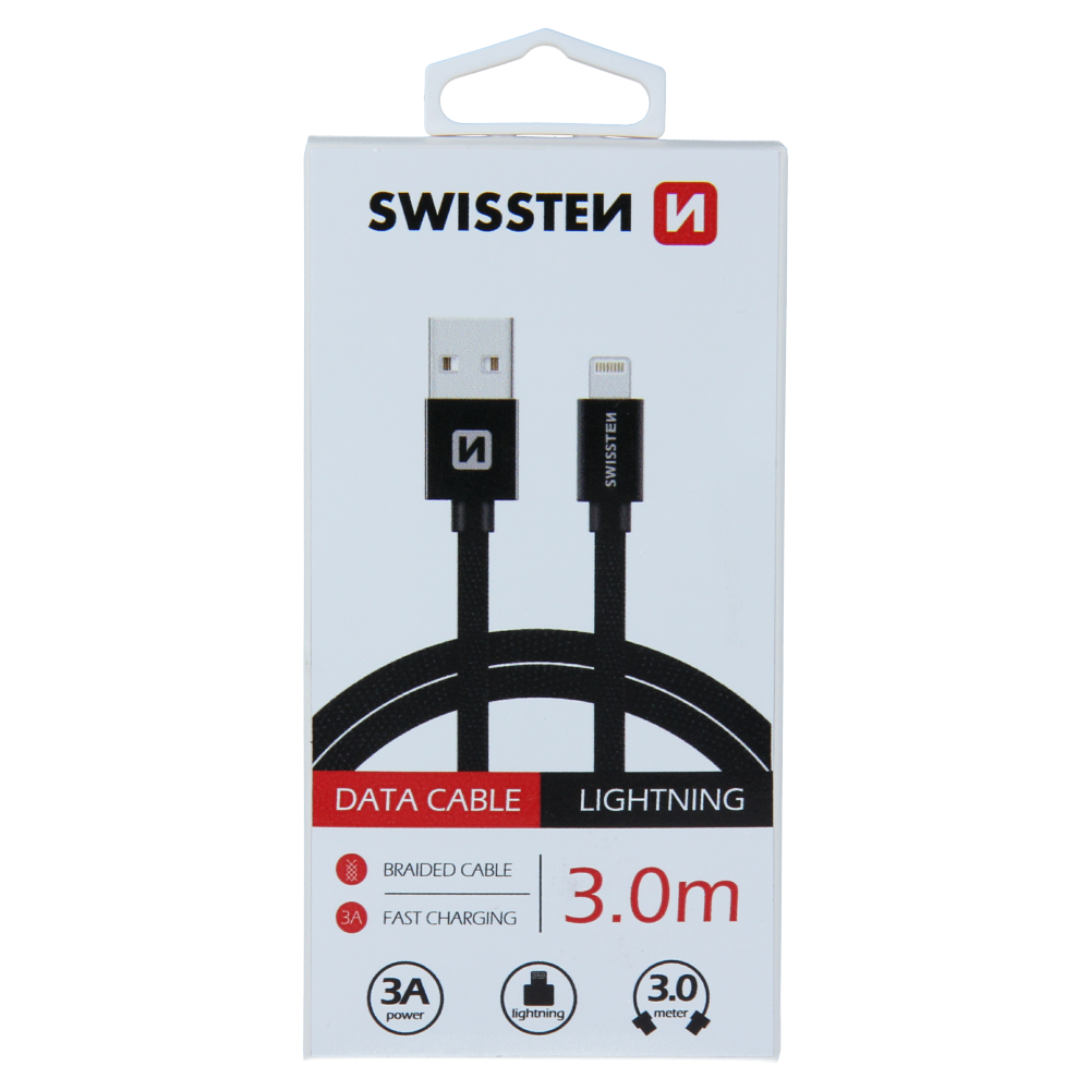 Datový kabel SWISSTEN textile USB / Lightning 3,0 m èerný, 71527600 - zvìtšit obrázek