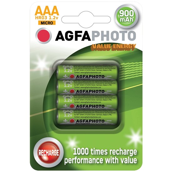 Nabíjecí baterie AgfaPhoto NiMH baterie R06 AAA, 900mAh, blistr 4ks, AP-HR03900VE-4B - zvìtšit obrázek