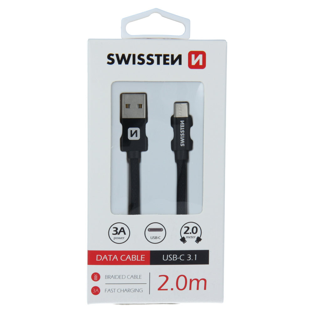 Datový kabel Swissten textile USB / USB-C 2,0 m èerný, 71521301 - zvìtšit obrázek