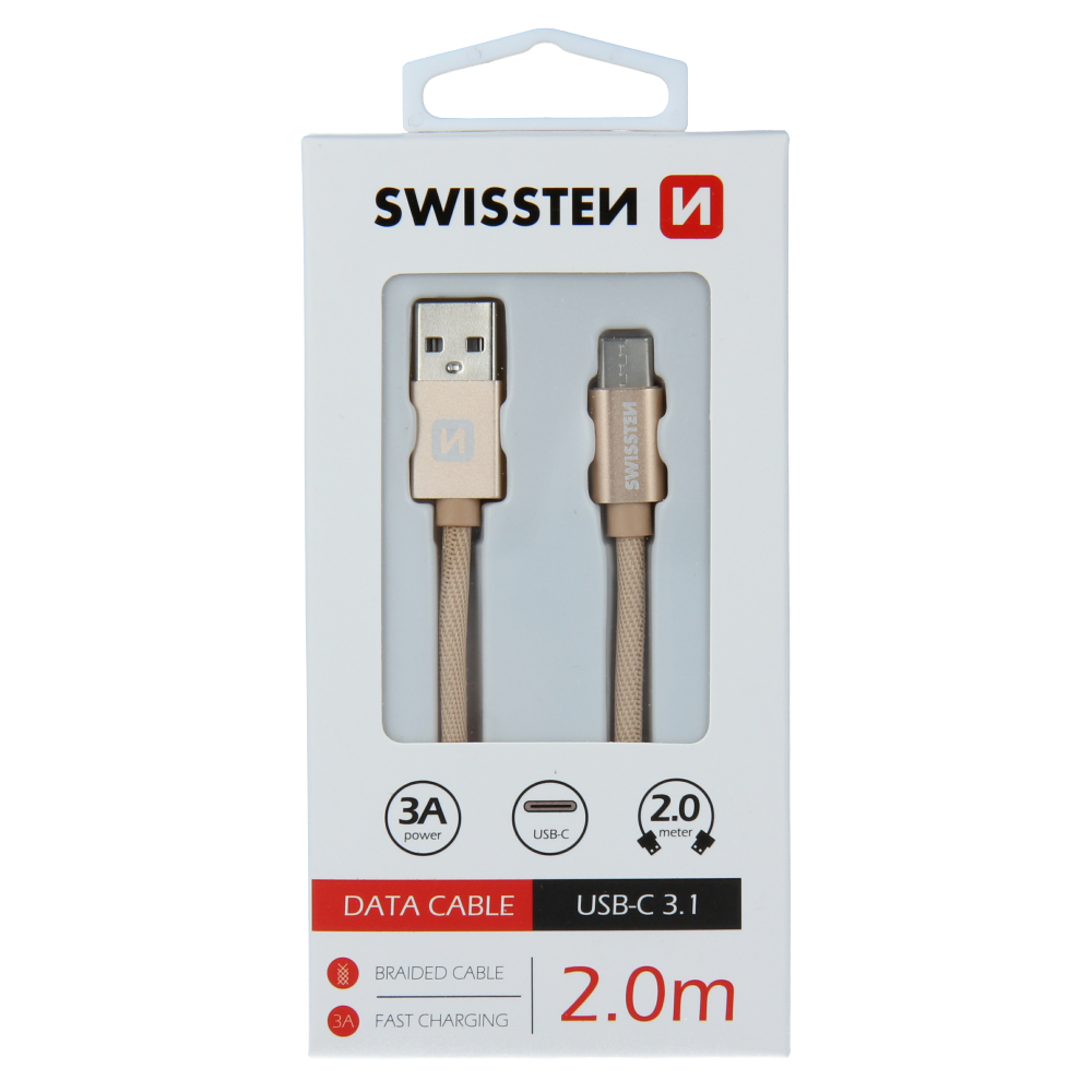 Datový kabel Swissten textile USB / USB-C 2,0 m zlatý, 71521304 - zvìtšit obrázek