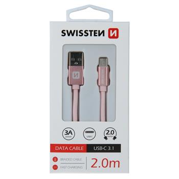 Datový kabel Swissten Textile USB / USB-C 2,0 M Rùžovo / Zlatý, 71521305 - zvìtšit obrázek