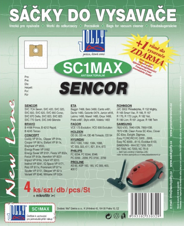 Sáèky do vysavaèe Jolly SC1 MAX Sencor 4ks + 1 vùnì zdarma (SC1MAX) - zvìtšit obrázek