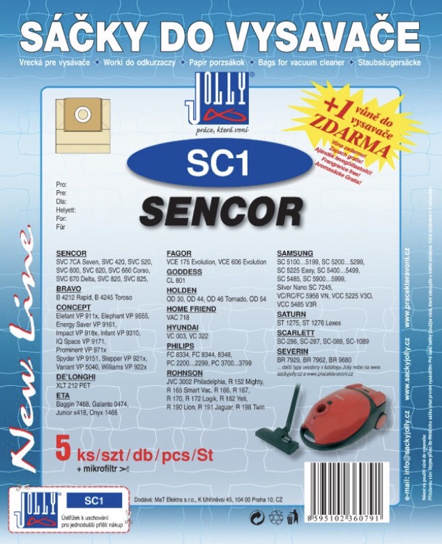 Sáèky do vysavaèe Jolly SC1 Sencor 5ks + 1 vùnì zdarma - zvìtšit obrázek