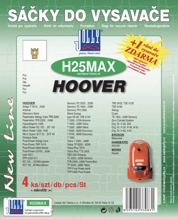 Sáèky do vysavaèe Jolly H25 MAX Hoover 4ks textilní + 1 vùnì zdarma - zvìtšit obrázek