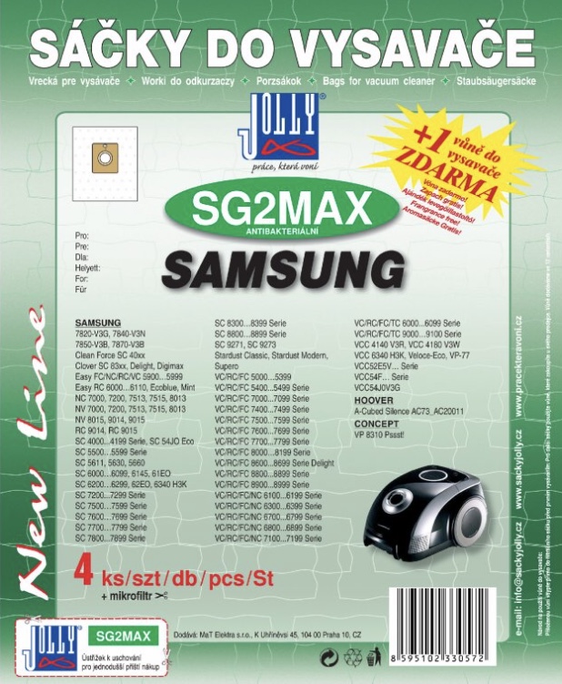 Sáèky do vysavaèe Jolly SG 2 MAX Samsung 4 ks textilní + 1 vùnì zdarma - zvìtšit obrázek