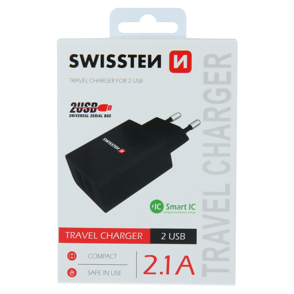 S�ov� adapt�r Swissten SMART IC 2x USB 2,1A Power �ern�, 22033000 - zv�t�it obr�zek