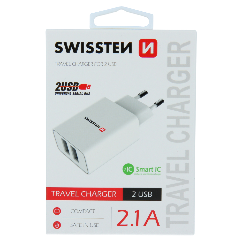 S�ov� adapt�r Swissten SMART IC 2x USB 2,1A Power b�l�, 22034000 - zv�t�it obr�zek