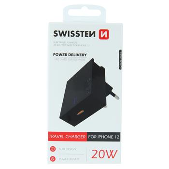S�ov� adapt�r Swissten Power Delivery 20W pro iPhone 12, �ern�, USB-C, 22050500 - zv�t�it obr�zek