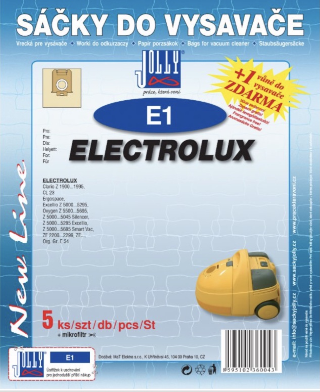 Sáèky do vysavaèe Jolly E1 Electrolux papírové 5 ks + 1 vùnì zdarma - zvìtšit obrázek