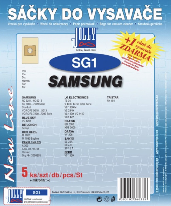 Sáèky do vysavaèe Jolly SG1 Samsung papírové (5ks) + vùnì zdarma - zvìtšit obrázek