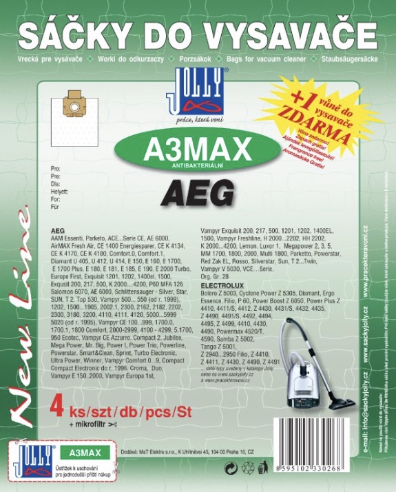 Sáèky do vysavaèe Jolly A3 MAX AEG textilní (4ks) + 1 vùnì zdarma (A3MAX) - zvìtšit obrázek