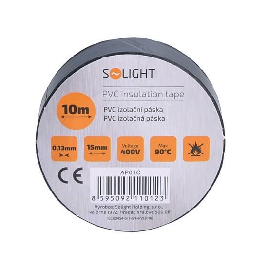 Izolaèní páska, 15mm x 0,13mm x 10m, èerná, Solight AP01C - zvìtšit obrázek