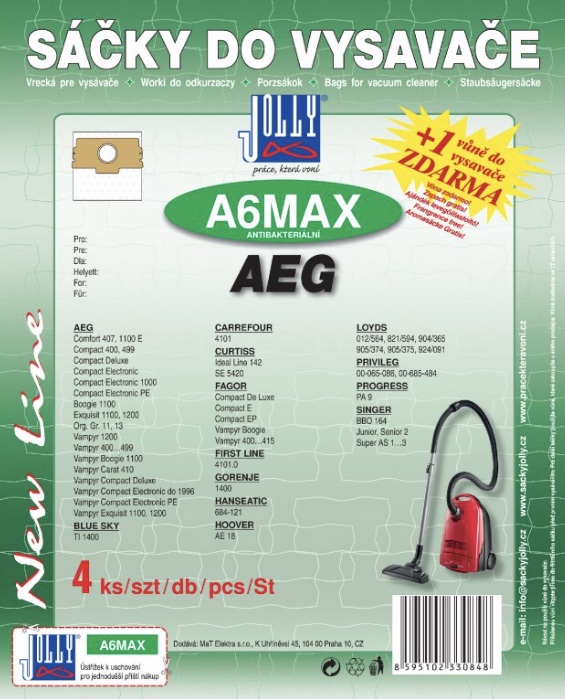 Sáèky do vysavaèe Jolly A6 MAX AEG textilní 4 ks + 1 vùnì zdarma - zvìtšit obrázek