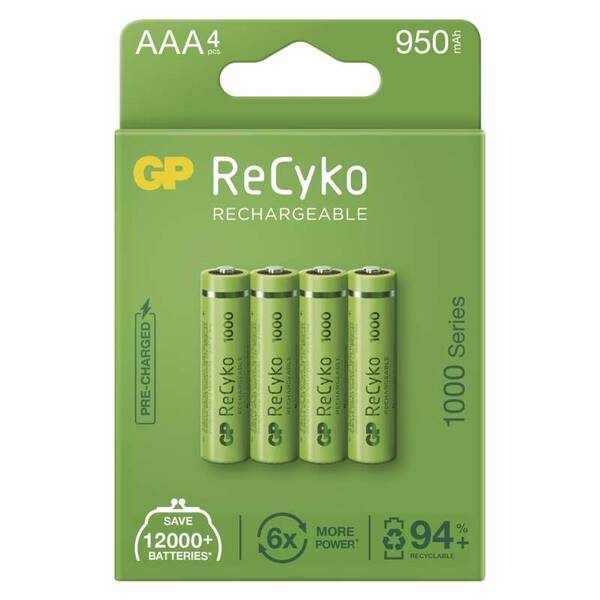 Baterie nabíjecí GP ReCyko 1000, HR03, AAA, 950mAh, NiMH, krabièka 4ks, B21114 - zvìtšit obrázek
