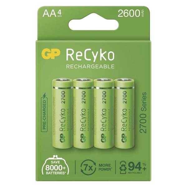 Baterie nabíjecí GP ReCyko 2700, HR06, AA, 2600mAh, NiMH, krabièka 4ks, B21274 - zvìtšit obrázek