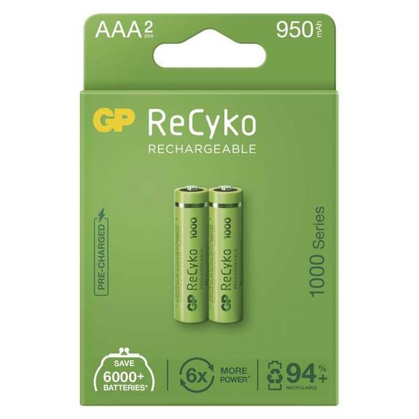 Baterie nabíjecí GP ReCyko 1000, HR03, AAA, 950mAh, NiMH, krabièka 2ks, B2111 - zvìtšit obrázek